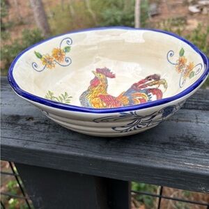 Farmhouse Vintage Vibrant  Porcelain Rooster with Blue ,Red and Yellow Accents